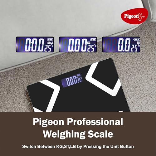 Image of Pigeon Opal Weighing Machine for Body Weight Machine| Digital Bathroom Scale for Weight Measurement| Weighing Scale with LCD Display| 36 Months Warranty, Black, 180 Kg