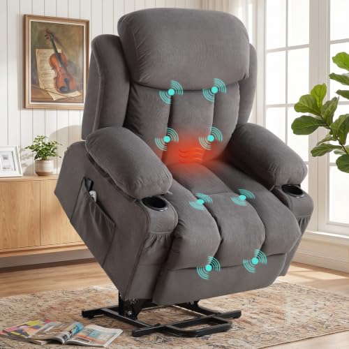 Image of BOSMILLER Electric Power Lift Recliner Chair Sofa with Massage and Heat for Elderly,Lift Chair with Cup Holder & Side Pockets for Living Room