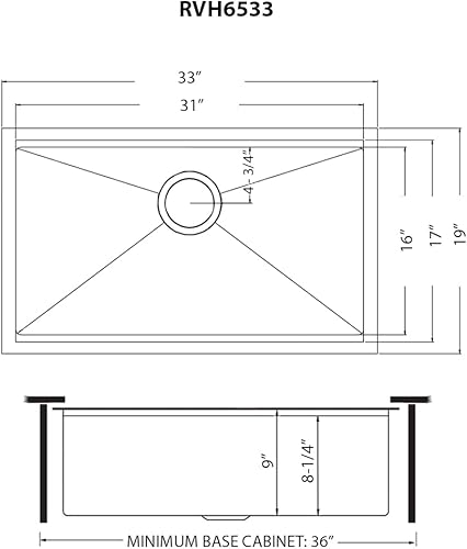 Vista 51 de Ruvati RVH7121BL - Fregadero de cocina de acero inoxidable negro de 21 pulgadas