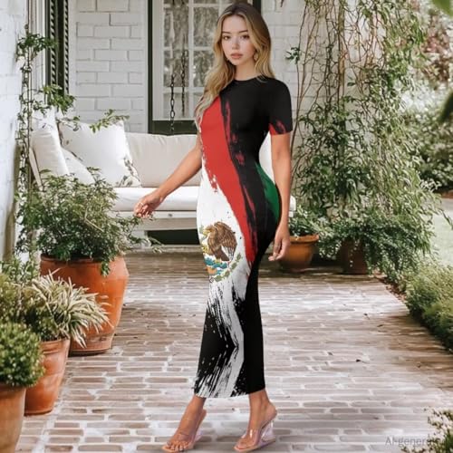 Image of Womens Short Sleeve Jamaican Flag Midi Bodycon Dress