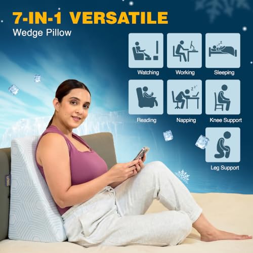 Image of Orista CoolTech Wedge Pillow for Back Support & Acid Reflux Relief | Self-Cooling Fabric with 4C Cooler Surface | High Density Memory Foam Bed Wedge Sleeping Reading Snoring GERD & Leg Elevation
