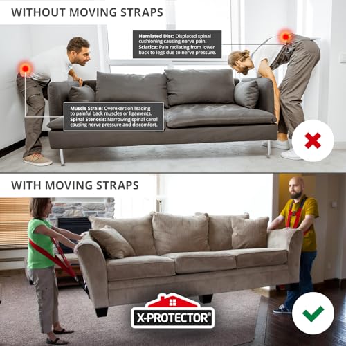 image for X-Protector Moving Straps - 2 Pairs - Lifting Straps for 2 Movers - Mo