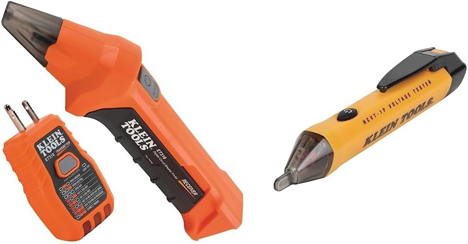 Klein Tools ET310 AC Circuit Breaker Finder with Integrated GFCI Outlet Tester & NCVT1P Voltage Tester, Non-Contact Voltage Detector Pen, 50V to 1000V AC, Audible and Flashing LED Alarms, Pocket Clip