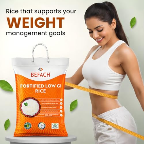 Image of Befach Fortified Low GI Rice | Certified by National Institute of Nutrition | Low Sugar | Low GI | No Pesticides, Non GMO, Perfect for Diet & Diabetic People | 1Kg (Pack of 2)