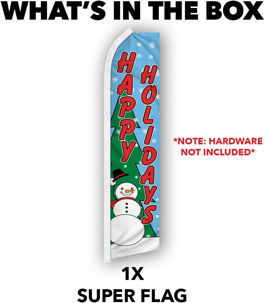 Happy Holidays Swooper Feather Advertising Flag - Perfect for Christmas Tree Lots, Store Fronts, Malls