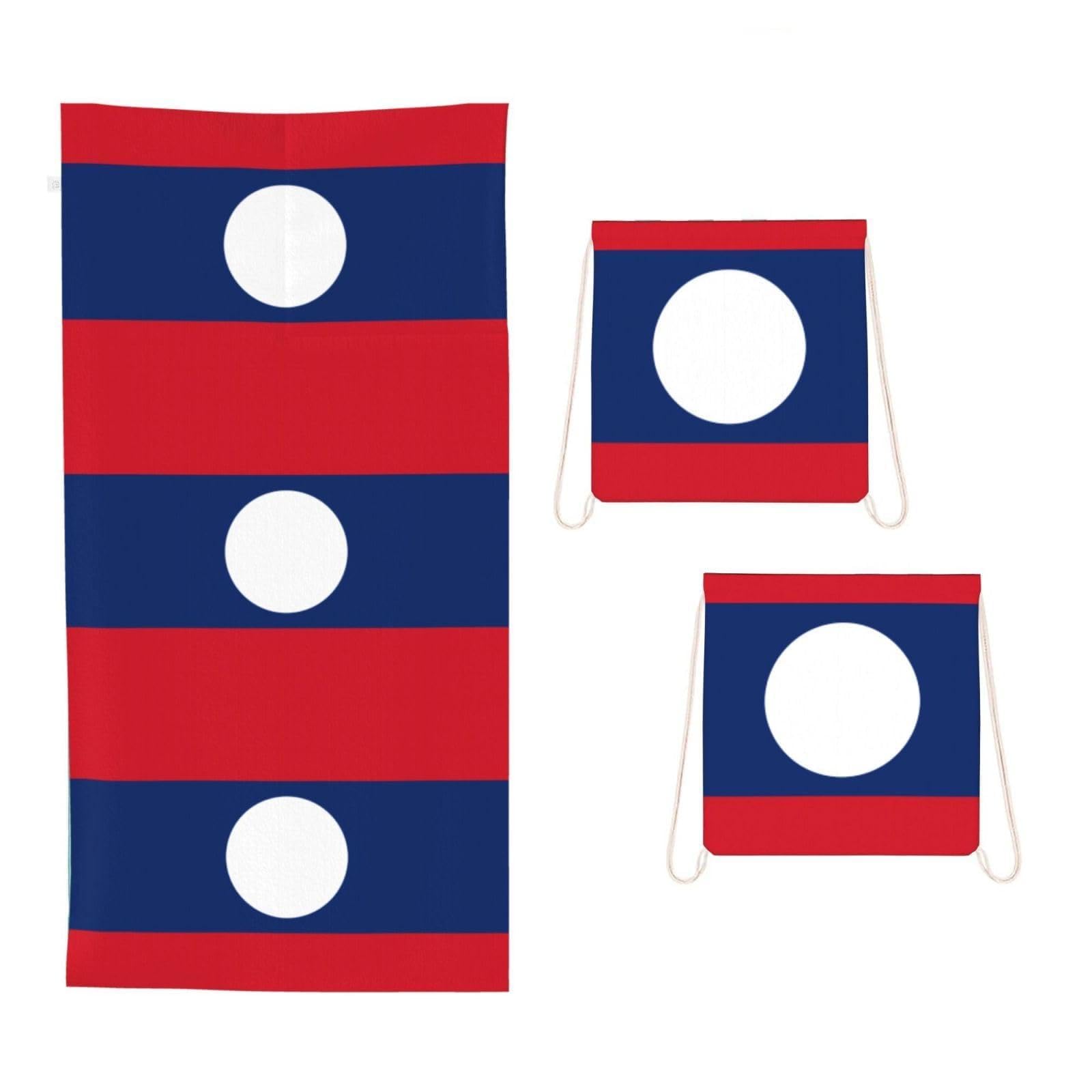 CNTDBU Flag of Laos 2 in 1 Packable Towel Bag-Large Beach Towel with Stuff Sack, Super Absorbent Microfiber Travel Towel for Pool