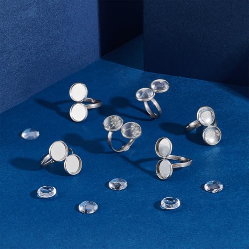 UNICRAFTALE 16pcs Adjustable Blank Ring Base 17mm Clear Glass Cabochon Base 304 Flat Round Trays Stainless Steel Bezel Tray 10mm for Jewelry Making - Image 2
