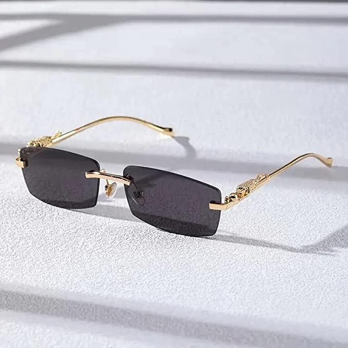 Image of Honey Singh Rimless uinsex Sunglasses Retro Luxury Metal Frameless Rectangle Leopard Arms Colored Lens