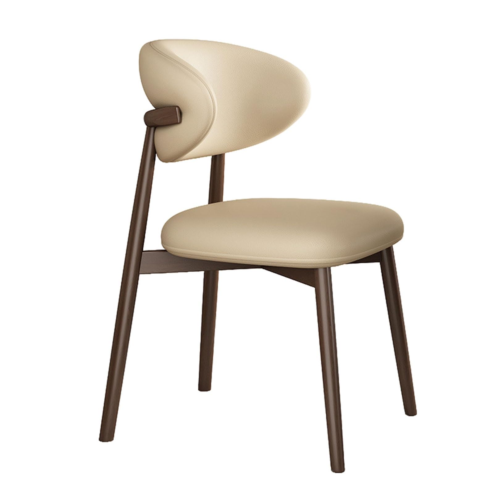 MESCXTY Mid Century Modern Dining Chairs Wooden Farmhouse Leather Upholstered Kitchen Side With Curved Backrest & Legs(Walnut+Light Khaki)