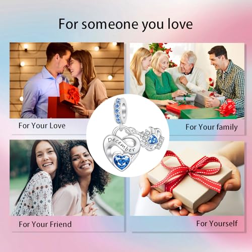 Image of Birthstone Charm 925 Sterling Silver Charms fits Bracelets and Necklace Pendant Bead Happy Birthday Charms Jewelry Present for Women Family Friends