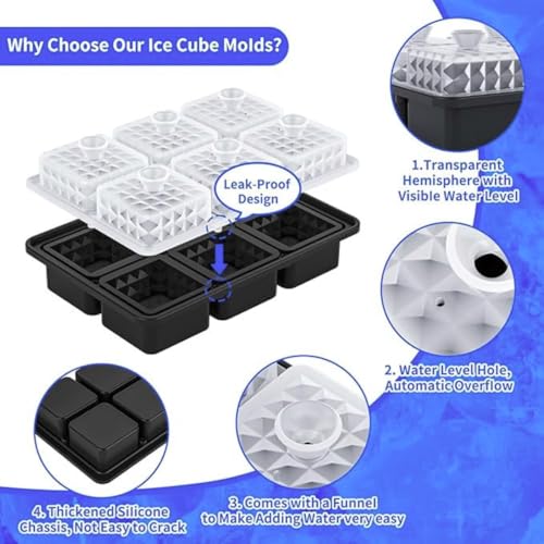 Image of Premium Combo of Large 3D Crystal Square Ice Cube Tray & Football Shaped Silicone Molds for Chilling Drinks, Chocolates, Juice, Jelly and Many More. Pack of 2 (Blue)