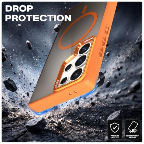 Image of Pikkme Back Cover for Samsung Galaxy S24 Ultra 5G | Shockproof | Mag-Safe Compatible | Hard Transparent Back | Premium Raised Camera Protection | Bumper Case (Orange Mag-Safe)