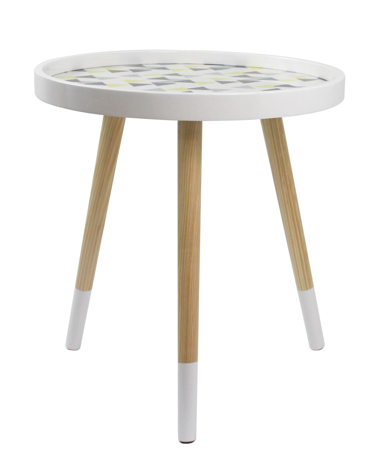 A ASPECT Leonie Side/End/Lamp Table -White Top With Multi-Coloured Triangle Pattern, Natural Legs