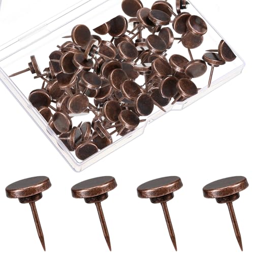 Image of Shimeyao 30 Pcs Vintage Push Pins, Large Metal Thumb Tacks for Picture Photo Hanging, Wall Pins for Board Posters Bulletin Maps, Wall Tack for Office Home Decorative(Red Bronze)