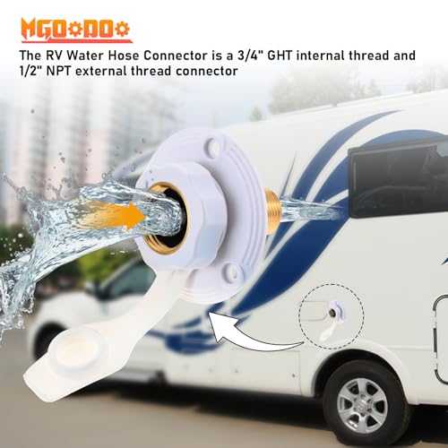 Image of 2Pcs RV City Water Inlet with Check Valve，RV Water Inlet with 3 /4 inch NH Female to 1 /2 inch NPT Male Flange Brass with Dust Plug for RV Camper Motorhome Trailer Marine(White)