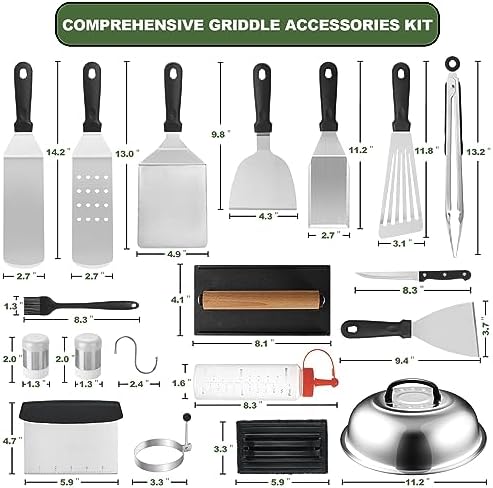 35PCS Griddle Accessories Kit, Flat Top Grill Accessories Set for Blackstone and Camp Chef, Grill Spatula Set with Enlarged Spatulas, Basting Cover, Scraper for Outdoor Barbecue - 1