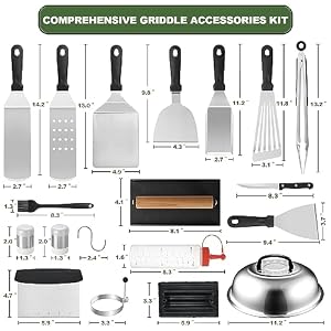 EWFEN 35PCS Griddle Accessories Kit, Flat Top Grill Accessories Set for Blackstone and Camp Chef, Grill Spatula Set with Enlarged Spatulas, Basting Cover, Scraper for Outdoor Barbecue — photo 2 of 6