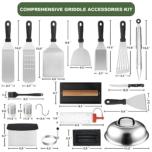 35PCS Griddle Accessories Kit, Flat Top Grill Accessories Set for Blackstone and Camp Chef, Grill Spatula Set with Enlarged Spatulas, Basting Cover, Scraper for Outdoor Barbecue by EWFEN - Image 2