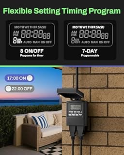 BN-LINK 7 Day Outdoor Heavy Duty Digital Programmable Timer, Outdoor Timer Outlet Waterproof, 2 Grounded Electrical Outlets for Christmas Lights, 15A 1/2HP,ETL Listed