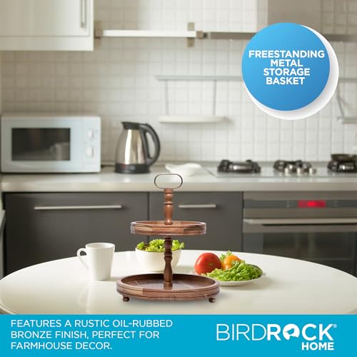 BIRDROCK HOME 2-Tier Farmhouse Serving Tray with Handle - Rustic Wood & Iron Cupcake Stand - Modern Decorative Dessert Display - Ideal for Parties, Food Platters, and Buffets - Elegant Brown Color by BIRDROCK HOME - Image 7