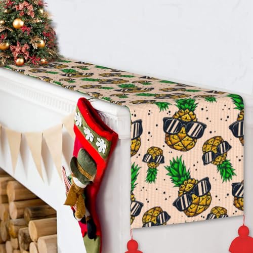 Chemin de table de Noël ananas à lunettes avec pompons élégants pour réception - 7