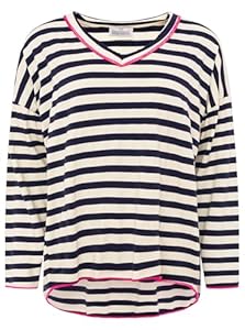 Zwillingsherz Damen V-Neck Sweater mit Streifenmuster – Moderner Langarm Pullover mit V-Ausschnitt und zeitlosem Design