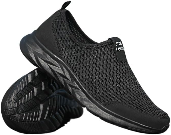 Plus Size Lightweight Mens Mesh Walking Shoes - Slip-On, Breathable, Non-Slip Sole for Outdoor & Driving Comfort