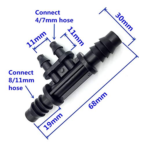 Estentore del connettore di riparazione del tubo flessibile Giardino 4 vie Tubo Splitter 3/8 di pollice a 1/4 di pollice Tee ridotto Barb connettore Agricoltura Irrigazione a goccia Raccordi 100 Pz