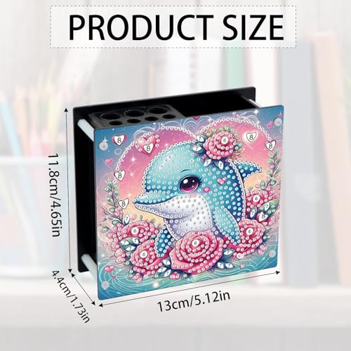 Image of Valentine's Day Dolphin Diamond Painting Pen Holder, DIY 5D Diamond Art Pencil Organizer, Decorative Desk Storage for Home and Office Supplies, Perfect for Storing Pens, Pencils, and Rulers