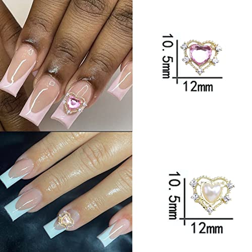 Yosomk 24Pcs Heart Nail Art Charms White Pink Nail Charms 3D Heart Pearls Nail Supplies Accessories 2 Colors Nail Gems Rhinestones Jewelry For Women Acrylic Nail Art Design Decoration #TOP5