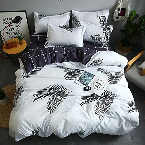 Morbuy Juego de Ropa de Cama de 4 Piezas Microfibra Juego de Fundas de Edredón con 1 Funda Nórdica y 1 Sábana encimera 2 Funda de Almohada (Cama 90-150x200cm/1.5M,Hoja de plátano)