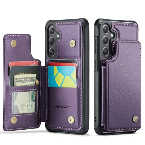 Vinich for Samsung Galaxy S25 FE Wallet Case with Card Holder RFID Blocking Credit Slots Kickstand Shockproof Phone Cover Fit for Galaxy S25 FE 6.7 Purple