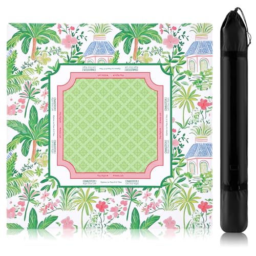 Dunzy 33'' x 33'' Mahjong Mat with Bag,Light Green and Pink,Palm Beach