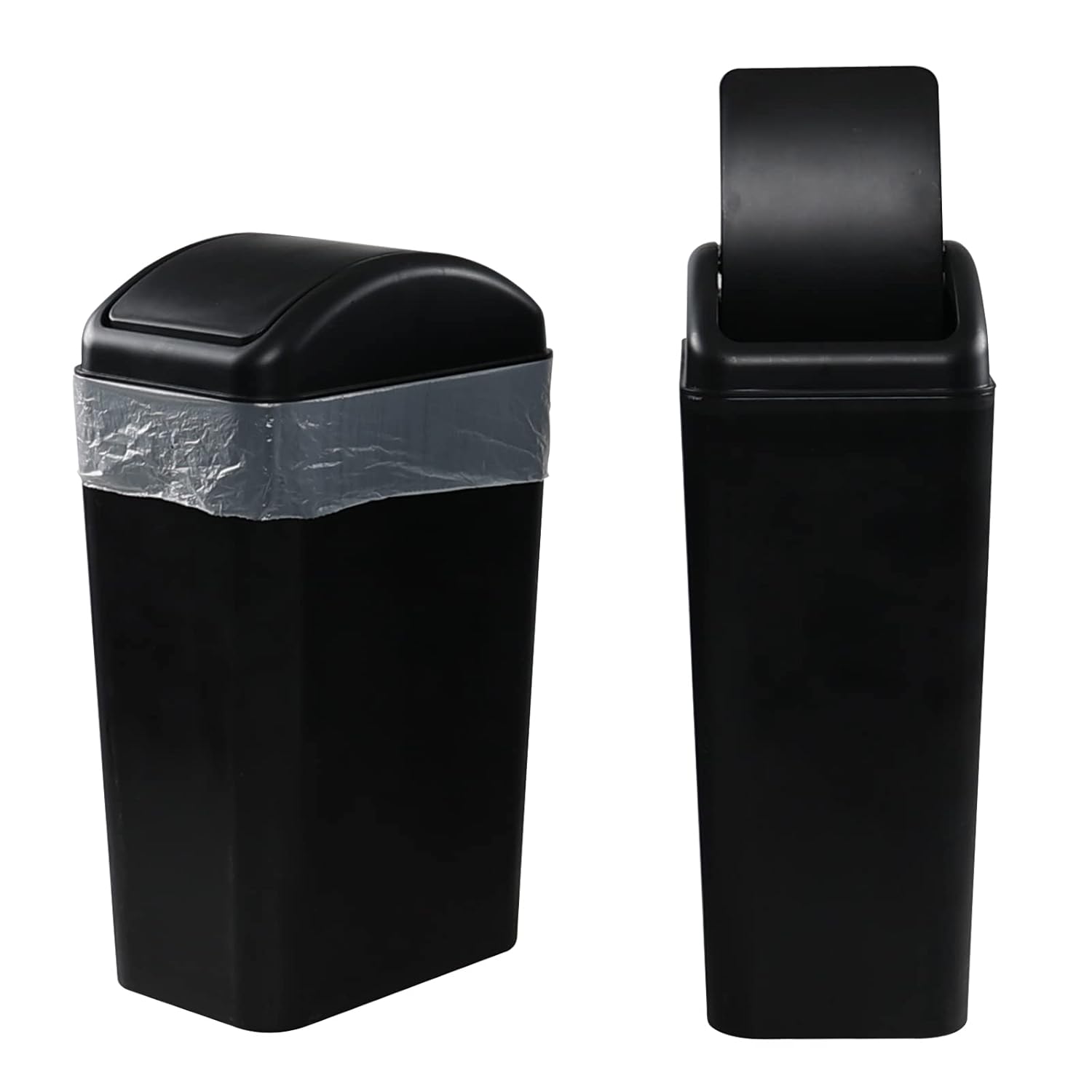 Saedy 2 Pack Plastic Swing Lid Trash Can, Slim Kitchen Garbage Can, 14