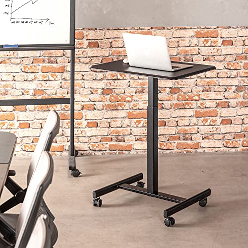 Ezeefonk 18.9''×25.6'' Mobile Stand Up Desk Small Standing Desk Mobile Standing Desk Manual Adjustable Height Rolling Desk Laptop Cart Adjustable Table For Working, Meeting, Teaching, Speeching, Black #TOP6
