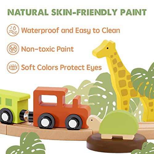 Toddler Toys Wooden Train Set For Toddler With Train Tracks, Train Toys Toddler Train Set For 18 Month 1 2 3 4 Year Old Boys And Girls, Wooden Train Track #TOP2