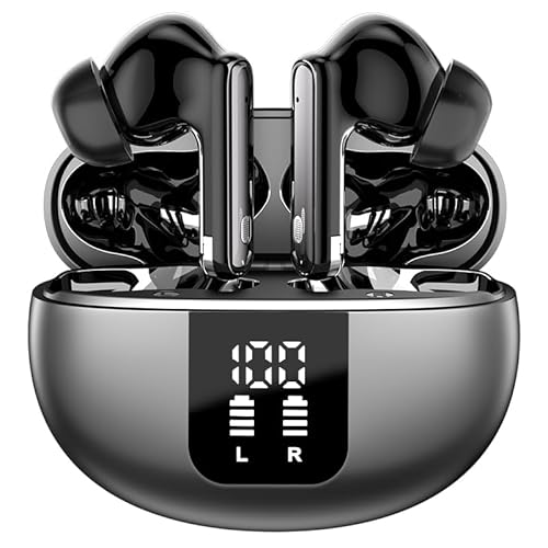 Wireless Earbuds, Bluetooth 5.4 Headphones in Ear with 4 ENC Noise Cancelling Mic,Wireless Earphones HiFi Stereo Deep Bass,Bluetooth Earbuds Dual LED Display, 40H Playtime, IP7 Waterproof, USB-C,Black
