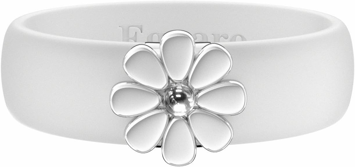 Egnaro Silicone Ring with Copper Alloy Daisy, Flexible Rubber Wedding Band Women, Alternative to Traditional Metal Rings, Ideal for Yoga, Travel, Work, Daily Wear
