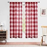 Amzdecor Red Buffalo Plaid Curtains 63 Inch Long Linen Textured Sheer Panels Buffalo Check Plaid Rod Pocket Rustic Window Treatment Sets for Living Room Bedroom Farmhouse,2 Panels,40'x63'',Red/White