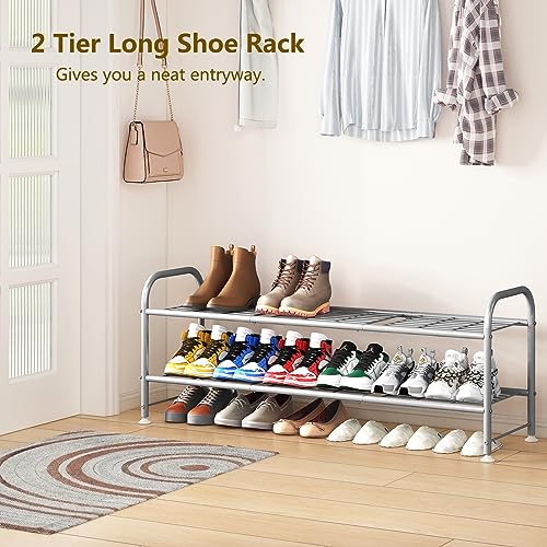 Image of LINZINAR Shoe Rack 2 Tier Storage Organizer for Closet Entryway Metal Grey