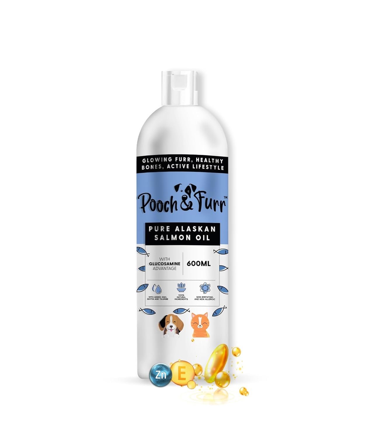 (600 ML) Omega 3 + 6 + 9 Alaskan Salmon Fish Oil for Dogs and Cats; with Added Glucosamine for Joint Health; Significantly Reduced Hairfall and Shinier Coat