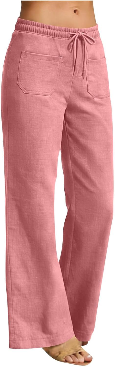 Wide Leg Palazzo Pants for Women Summer High Waist Casual Lounge Trousers Beach Travel Vacation Clothes with Pockets
