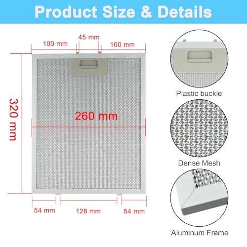 Nexhyp 3PCS Aluminium Grease Filter for Cooker Hood, 320x260mm 5-Layer Mesh, Kitchen Extractor Fan Replacement Durable Vent Filter for Leading Brands - Image 2
