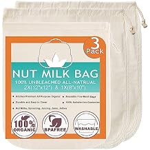 Nut Milk Bag Cloth Strainer for Food, 3 Pack 12" 2 of 12"X12" + 1 of 10" Organic Reusable Kitchen Premium Fine Mesh Cheesecloth, Sprouting, Juicing