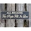 Vintage primitive funny decor all because two people fell in love farmhouse rustic wood sign 4×16 inch  urban country home decor