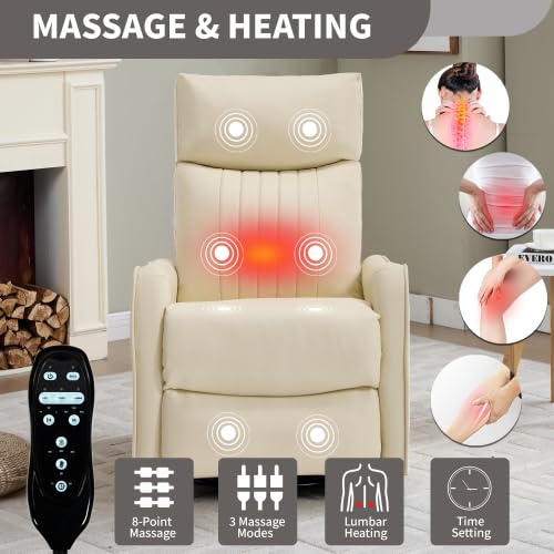 Image of Manual Swivel Rocker Recliner Chair for Adults, Overstuffed Reclining Glider Chair for Nursing with Vibration Massage & Heat, Living Room Rocking Recliner 2-Stage backrest, Faux Leather Light Yellow
