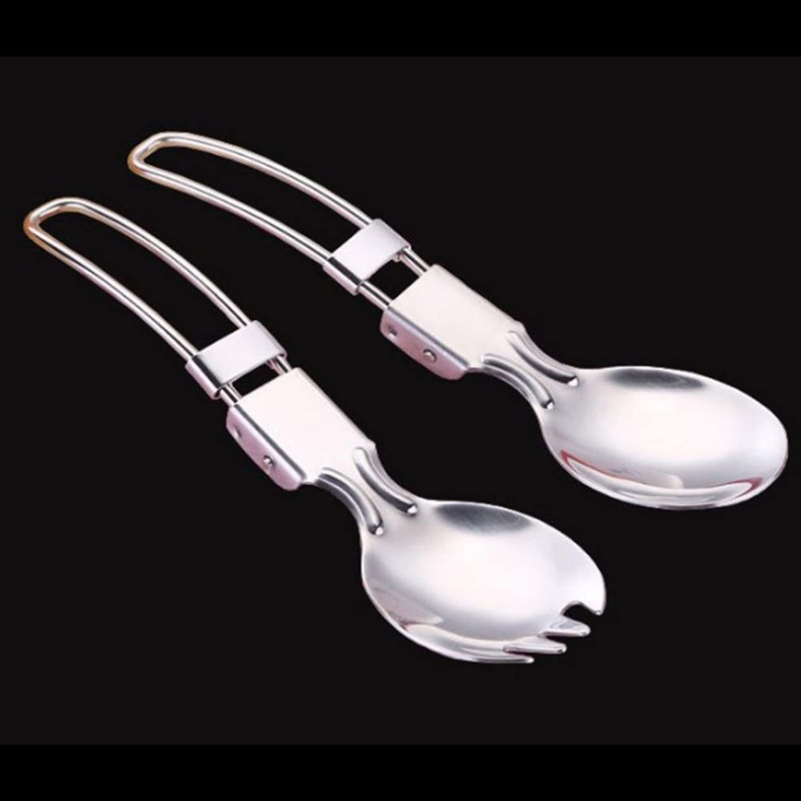Spoons Stainless Steel Folding Spoon Spork With Lightweight Handle Picnic Camping Dinnerware Outdoor Tableware Cookware Dinner Set 2 Pcs