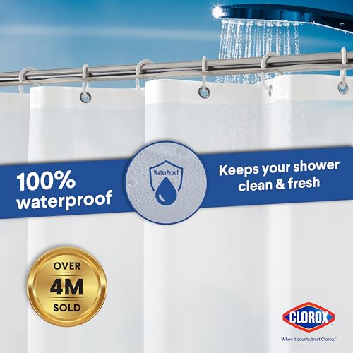 Clorox Shower Curtain Liner & Hooks, Premium Lightweight Flexible Waterproof 4g PEVA for Bathroom with Weighted Magnets, Standard Size 70" x 72", Frosty 1 Pack by Clorox - Image 6