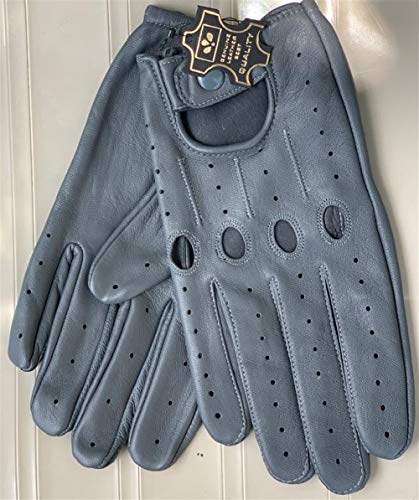 Genuine Leather Driving Gloves (Grey, Large)
