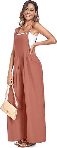 Miniatura 3 de Overol casual de pierna ancha para mujer, overol de verano con peto, sin mangas, tirantes con bolsillos, trajes